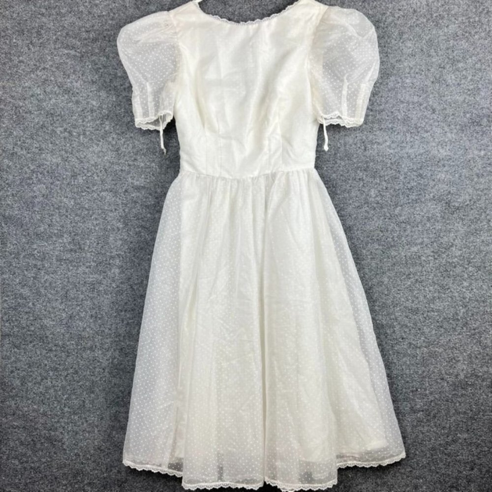 Candi Jones Vintage Dress White Puff Sleeves Lace Juniors‎ size 7